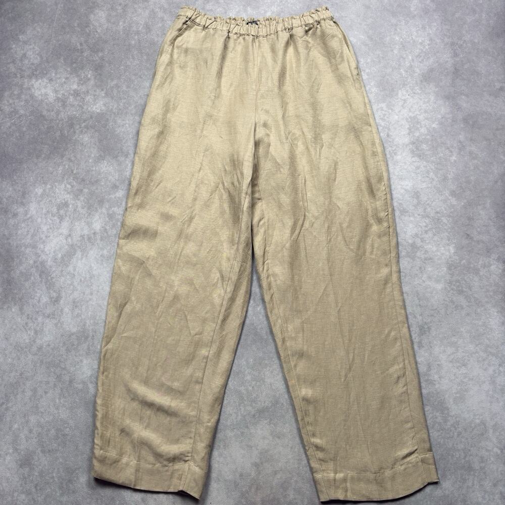 J.Crew Slub Linen Blend Wide Leg Pants Size Small Tan Flax Pull On High Rise NWT